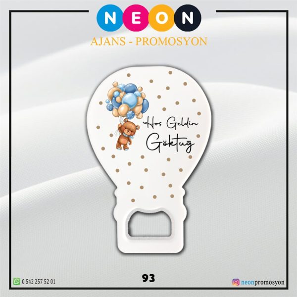 Altın Noktalı Ayıcık ve Balon Motifli Hoş Geldin Balon Açacak Magnet