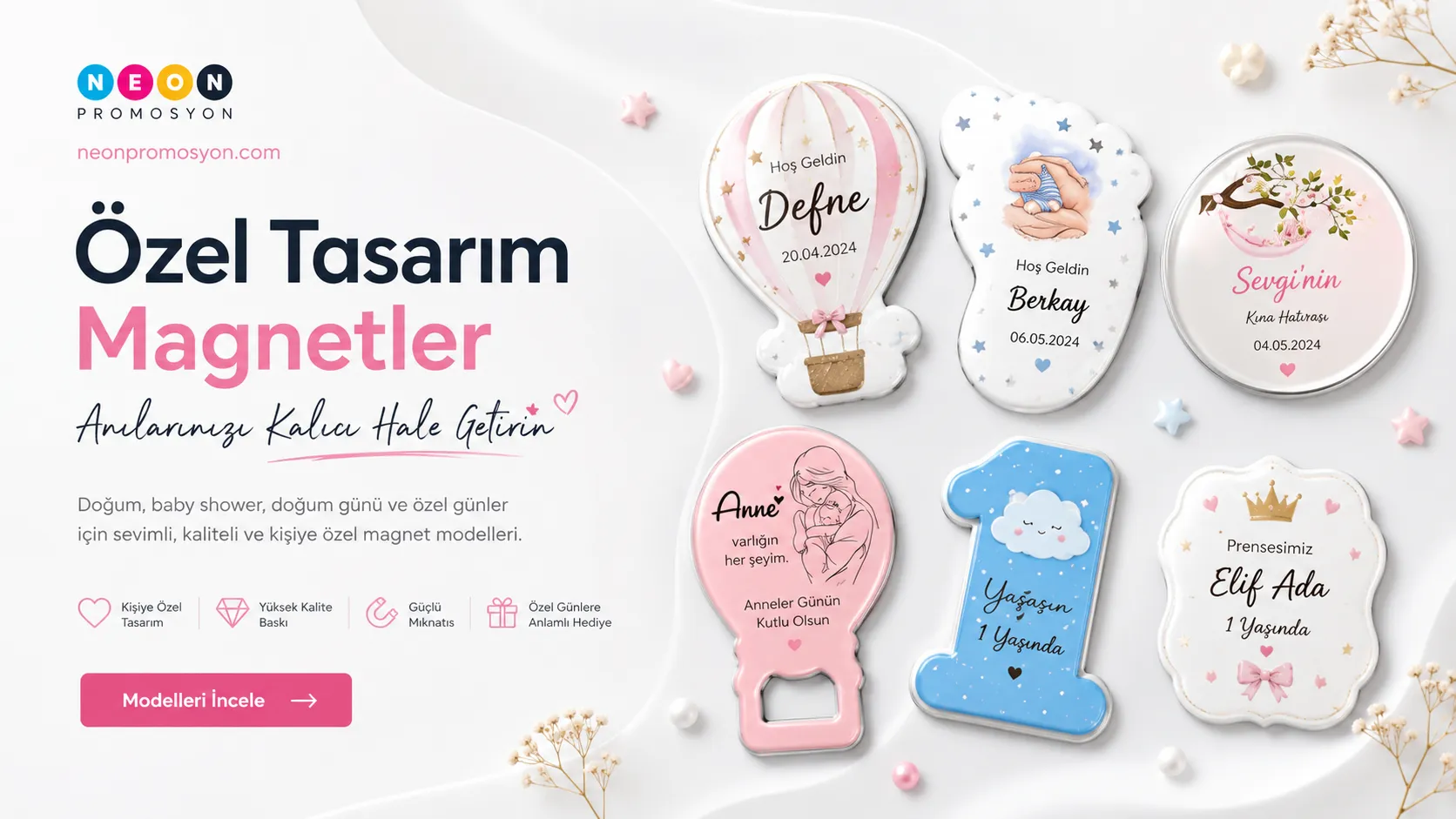 Kişiye özel balon açacak, ayaklı ve aynalı magnet örnekleri